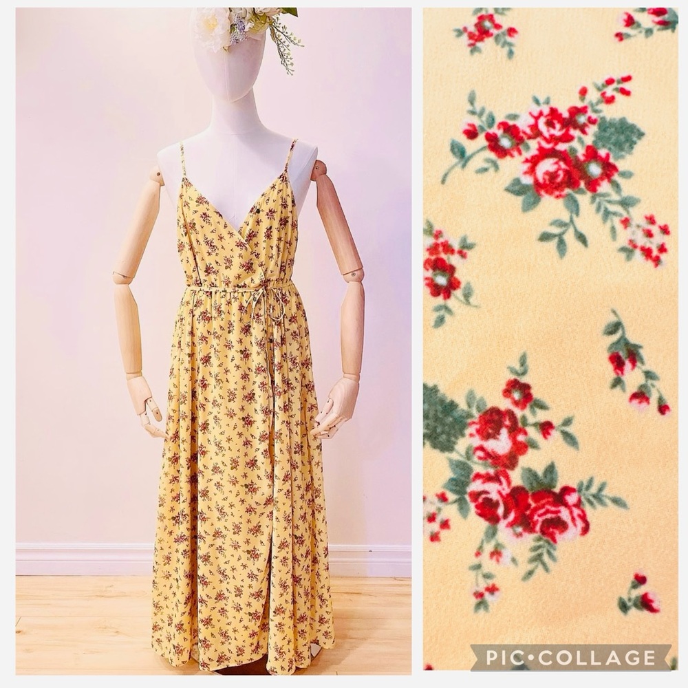 🌼 Yellow Prairie Floral Maxi Dress (Adjustable Straps)